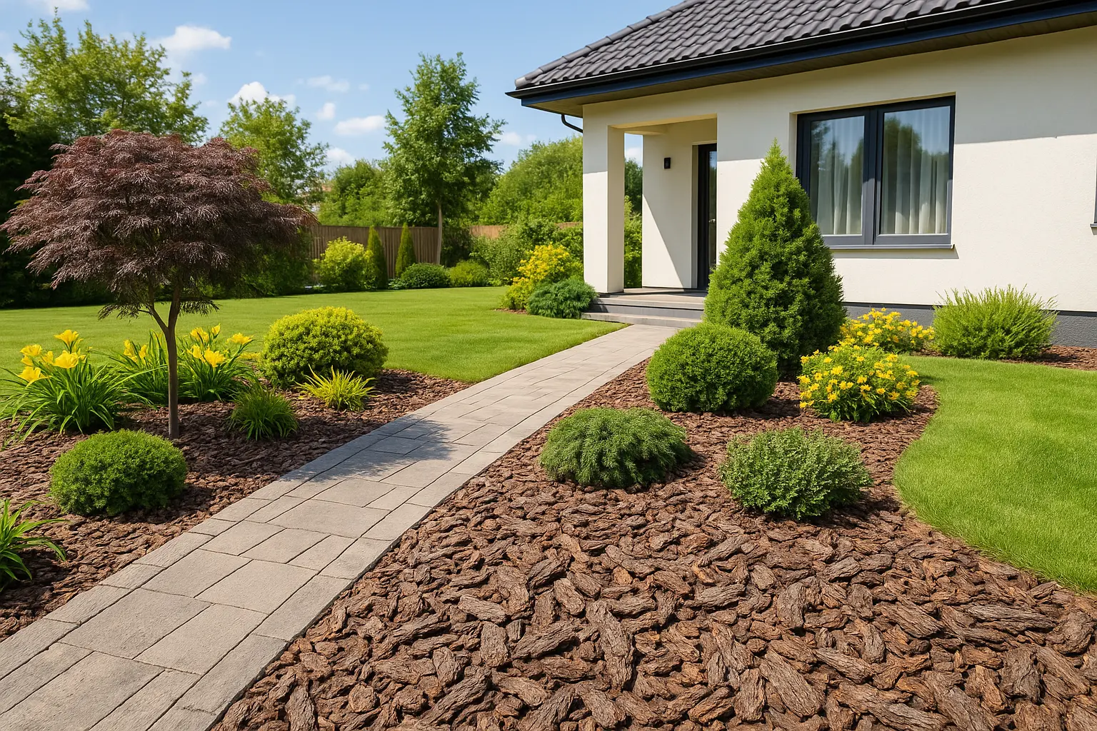 Scoarță de pin în grădină privată